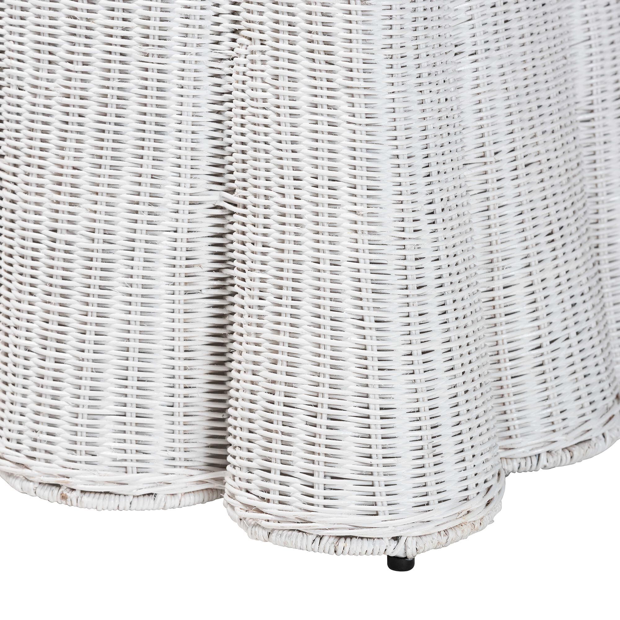 Palm Bohemian Scallop Rattan Ottoman, WHITE, alternate image number 3