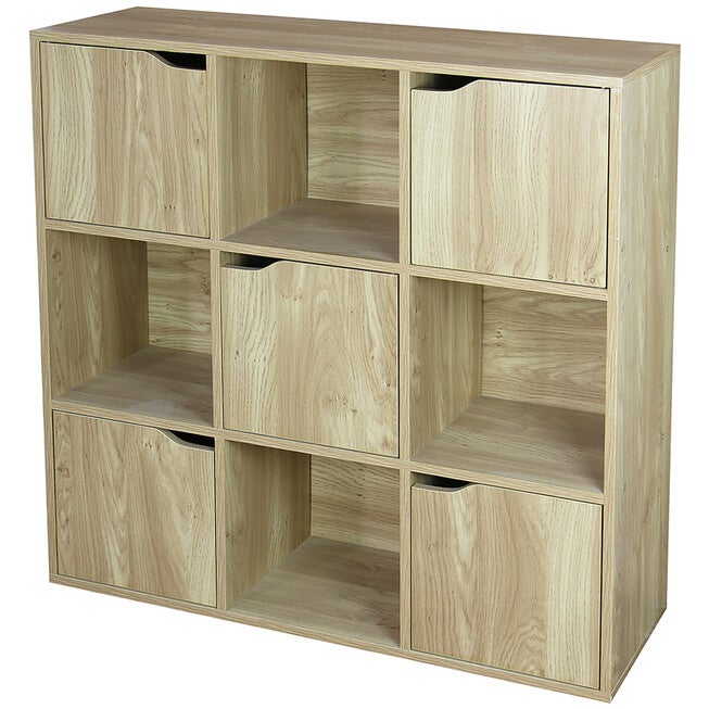 Home Basics 9 Cube Wood Storage Shelf with Doors, WOOD, hi-res image number 0
