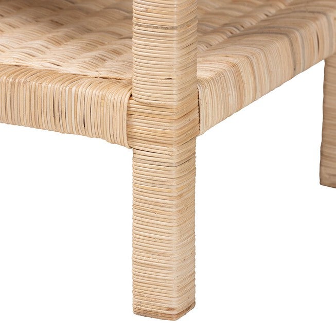 Sumana Bohemian Scallop Natural Rattan and Mahogany Side Table, , alternate image number 10