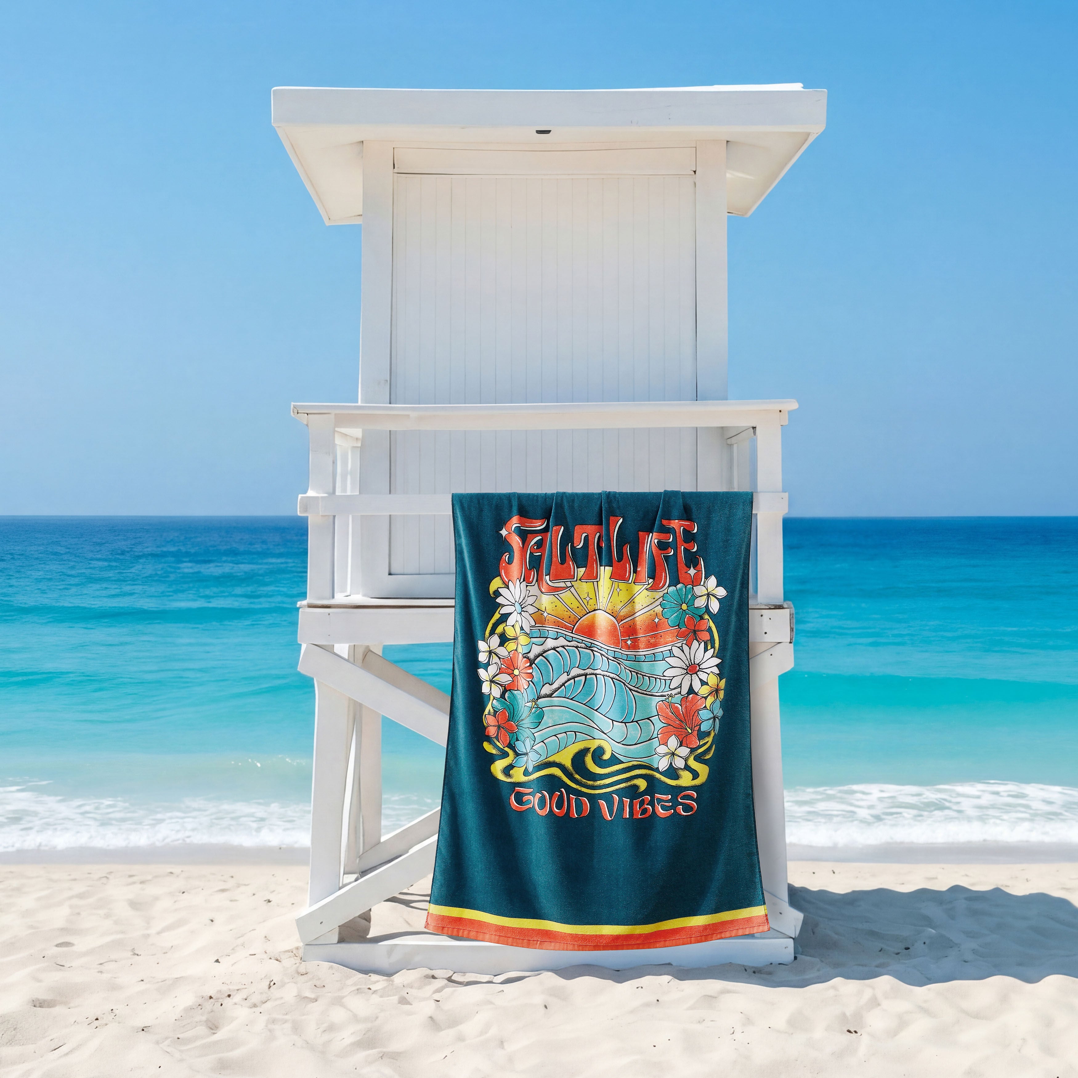 Sunrise Vibes Beach Towel, NAVY, hi-res image number 0