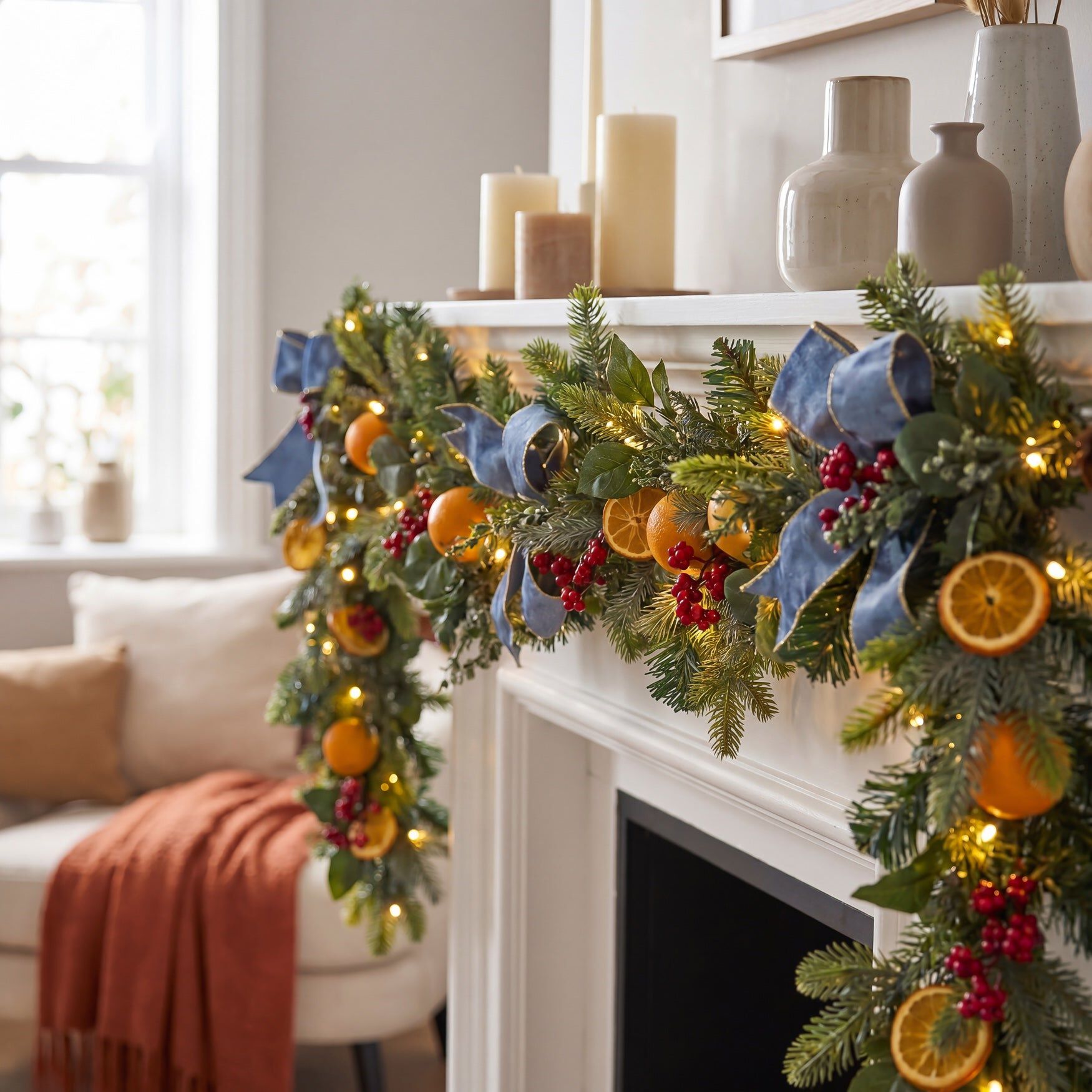 6 Ft. Pre-Lit Indigo Harvest Garland, INDIGO, hi-res image number 0