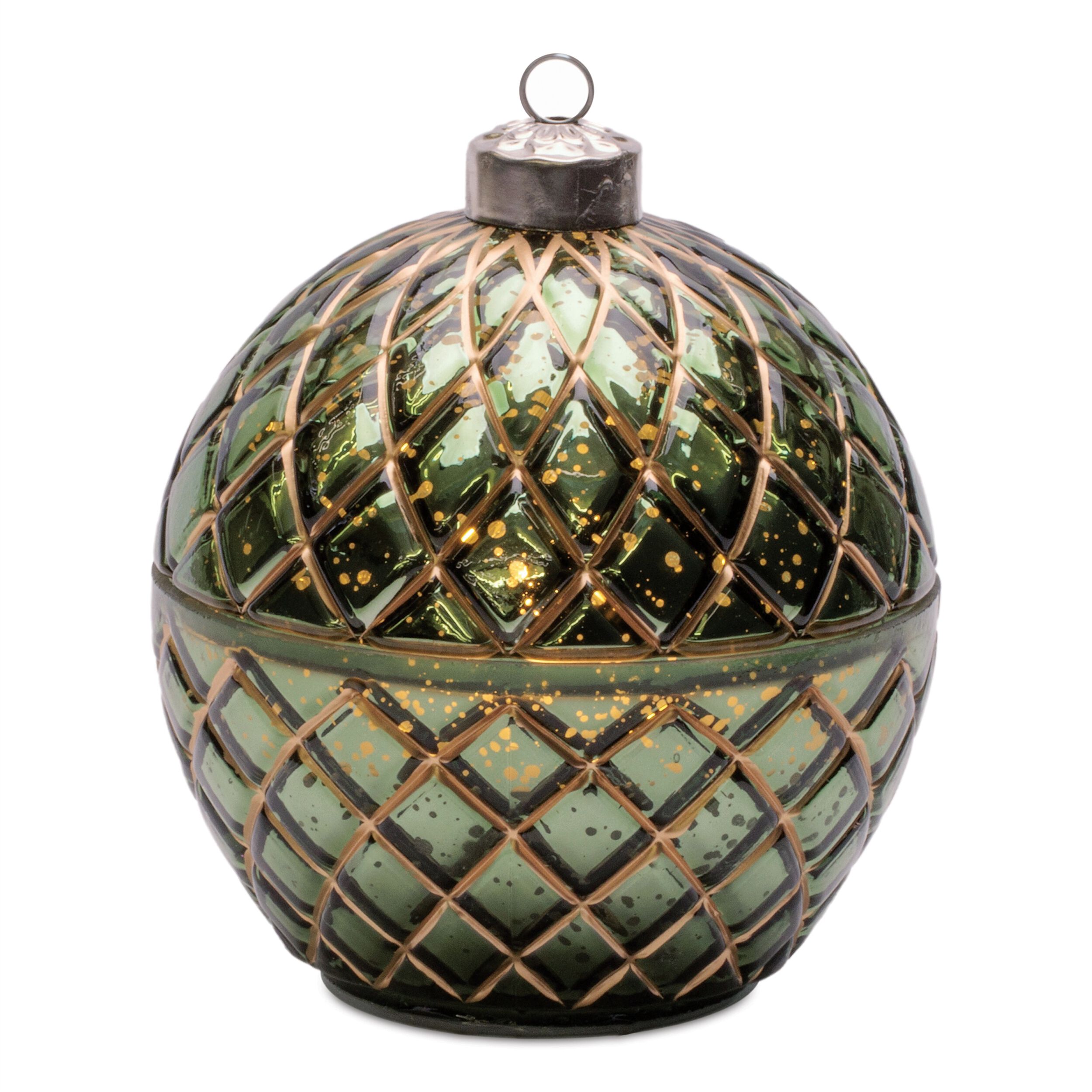 LED Candle Ornament 5.75 inchesD, GREEN GOLD, hi-res image number 0