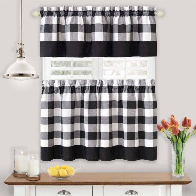 Hunter Window Curtain Tier Pair And Valance Set, BLACK, hi-res image number null