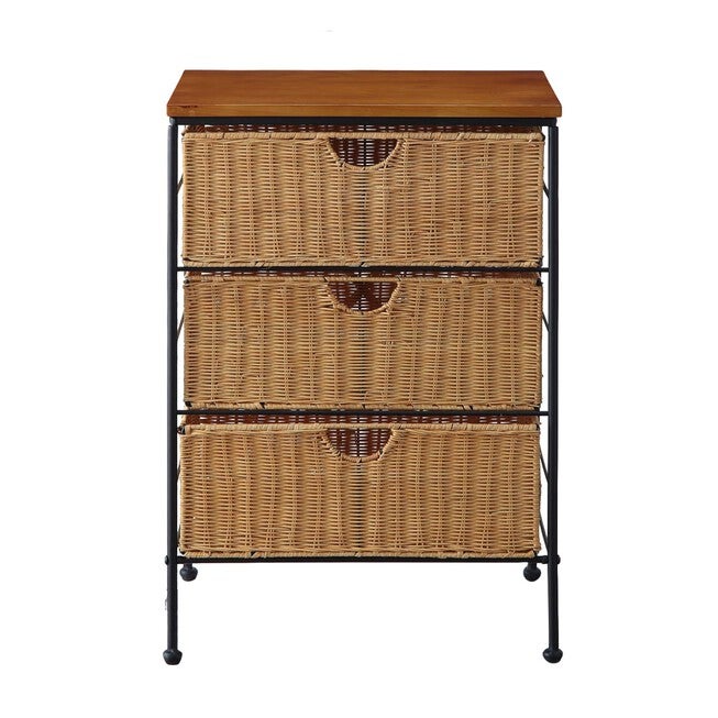 3-Drawer Wicker Chest , BLACK METAL, hi-res image number null
