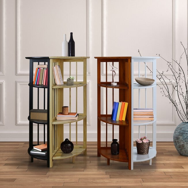 4-Shelf Corner Folding Bookcase-White, , alternate image number null