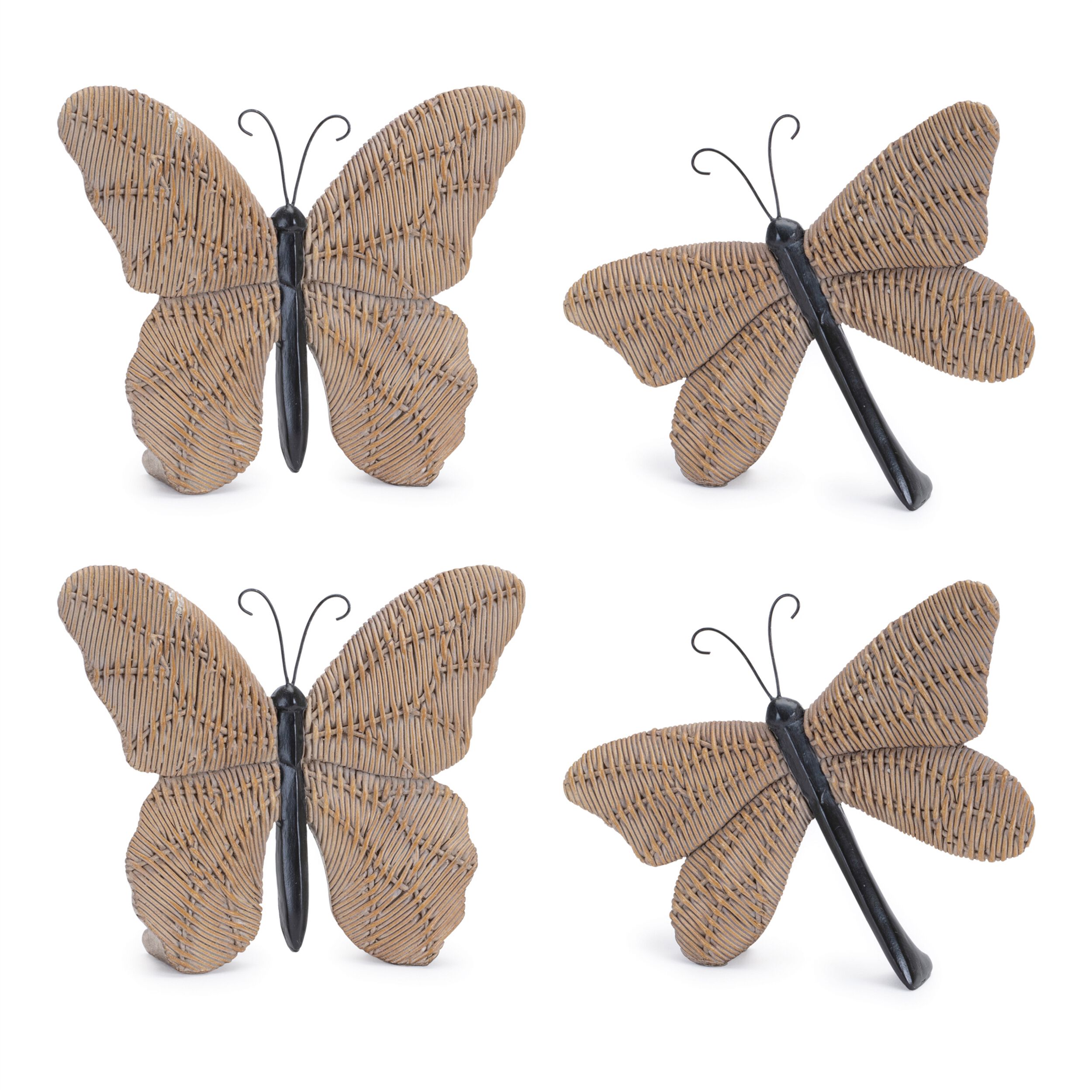 Wicker Design Butterfly and Dragonfly Shelf Sitter (Set of 4), BROWN/BLACK, alternate image number 3