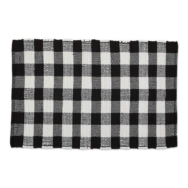 Black & White Buffalo Check Rag Rug 26X40, BLACK, hi-res image number null