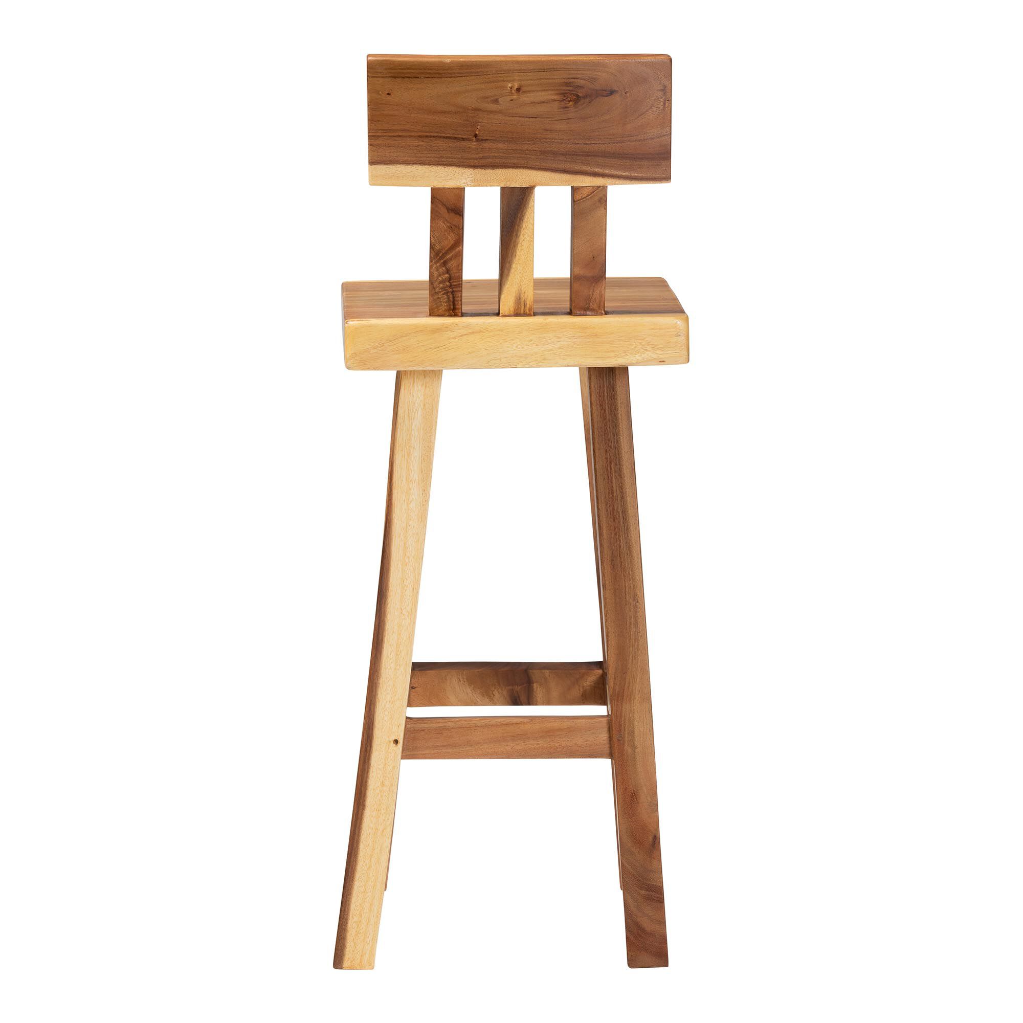 Luli Suar Wood Bar Stool - Handcrafted Solid Wood Stool with Backrest, BROWN, alternate image number 4
