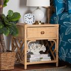 Camara Modern Bohemian Natural Brown Rattan 1-Drawer Nightstand, , alternate image number null