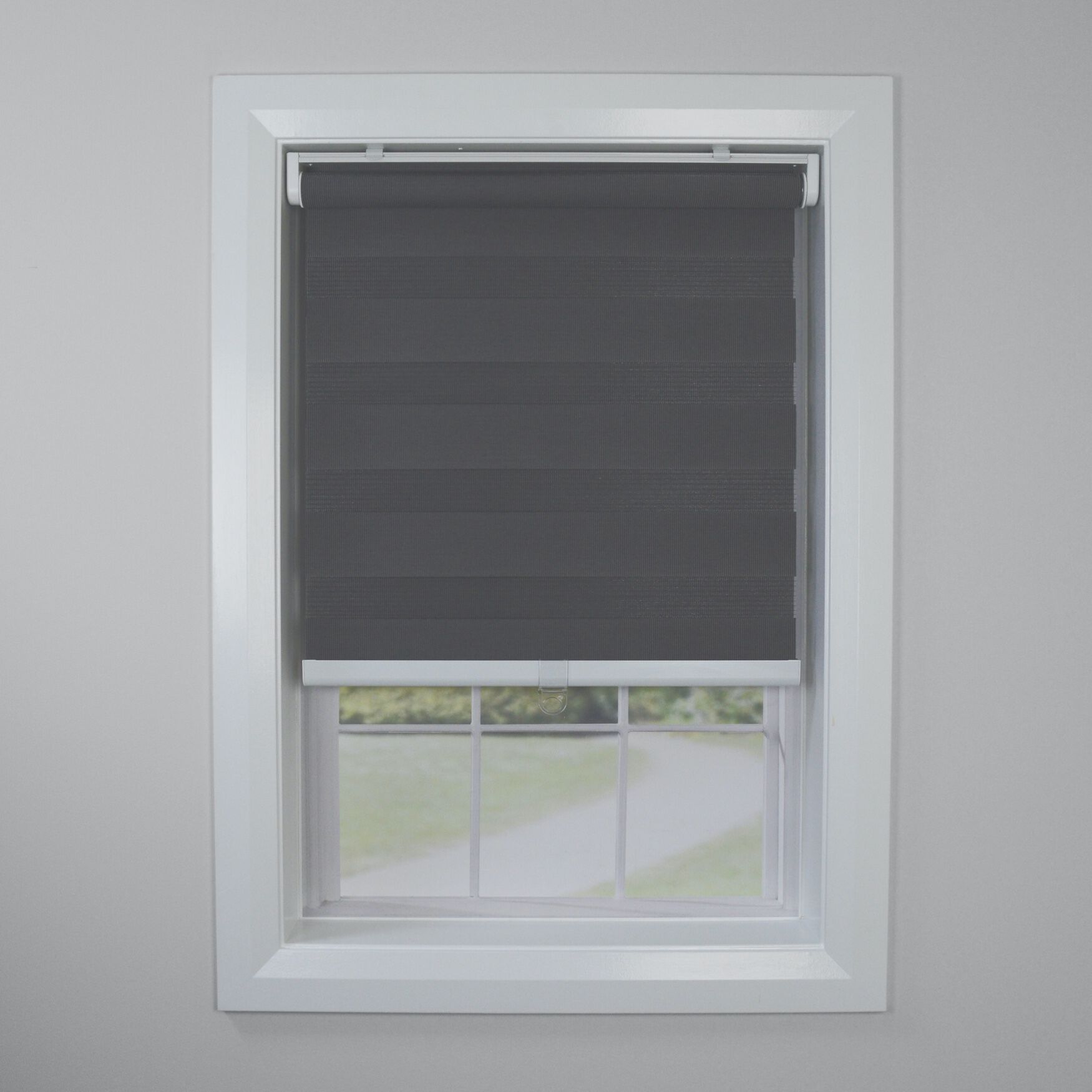 Cordless Zebra Slimline Privacy Window Shade Window, CHARCOAL, hi-res image number 0