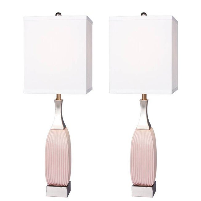 Pink & Nickel Ceramic 26.5 inches Table Lamp, Set 2, NICKEL, hi-res image number 0