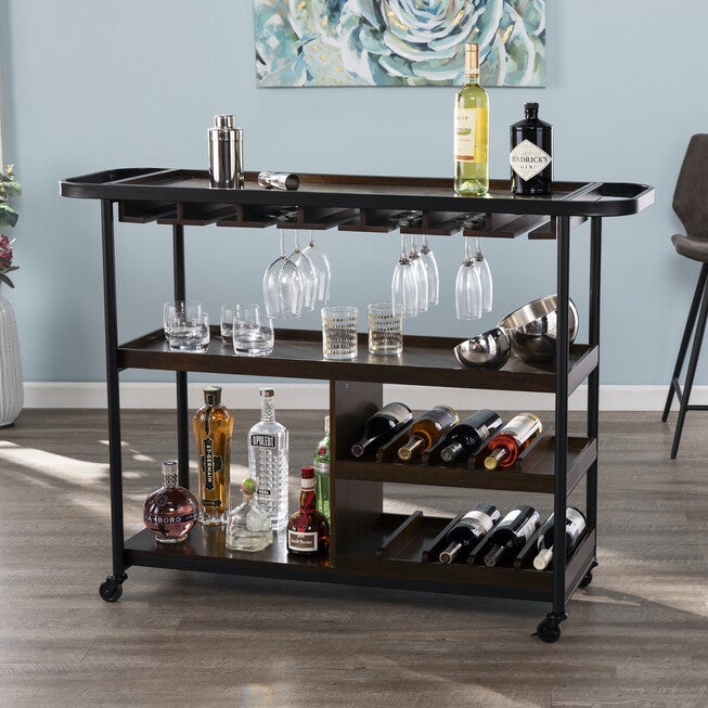 Tonsley Rolling Wine Cart, BROWN, hi-res image number 0