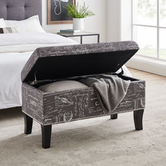 Stephanie Ottoman Grey Linen With Script, , alternate image number null