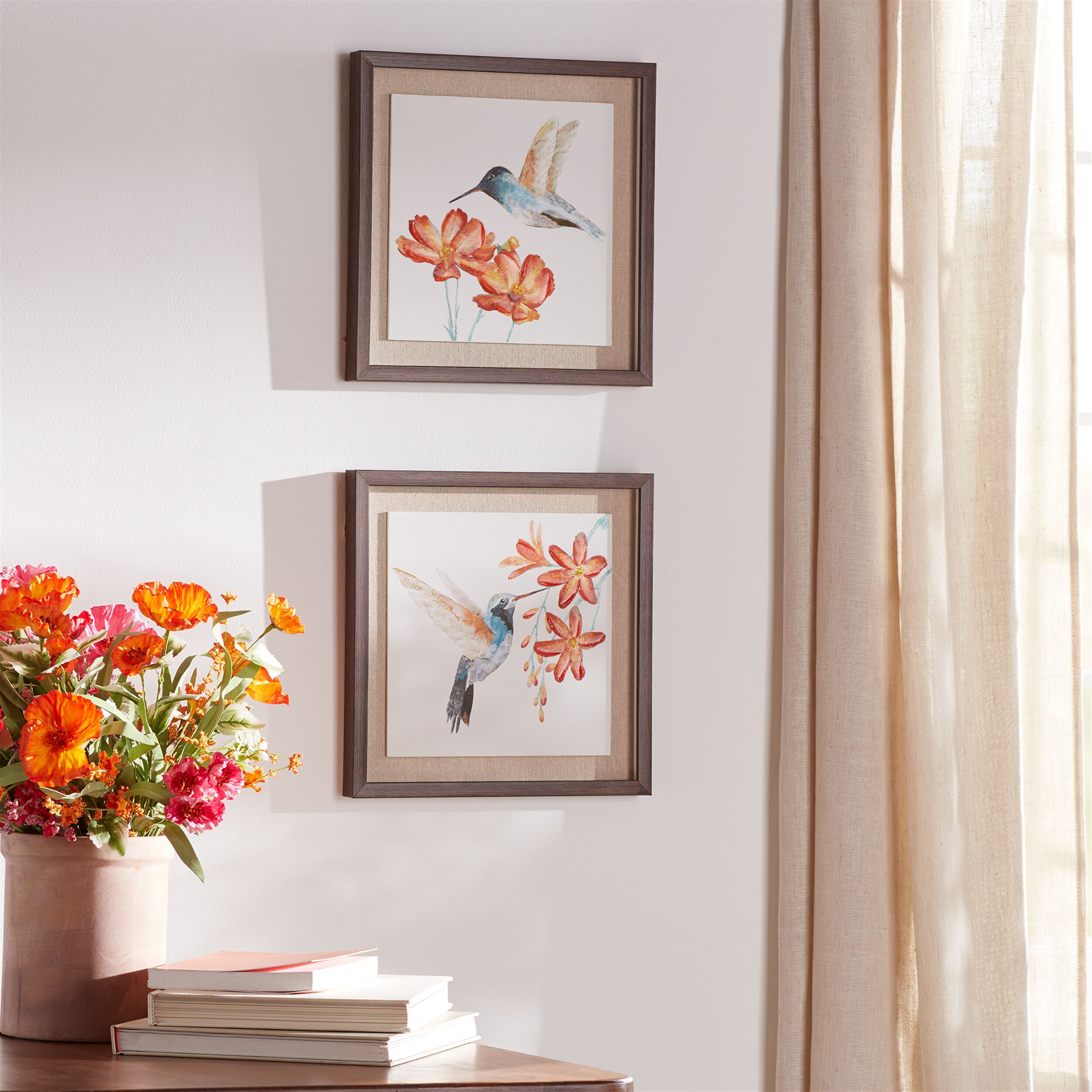 Framed Hummingbird Floral Print (Set of 2), WHITE/GREEN/BLUE, alternate image number 3