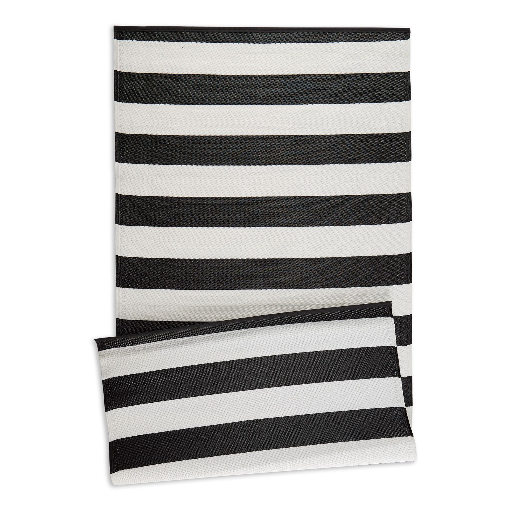 Black/White Stripe Outdoor Floor Runner 3X6 Ft Floor Coverings, BLACK, hi-res image number 0