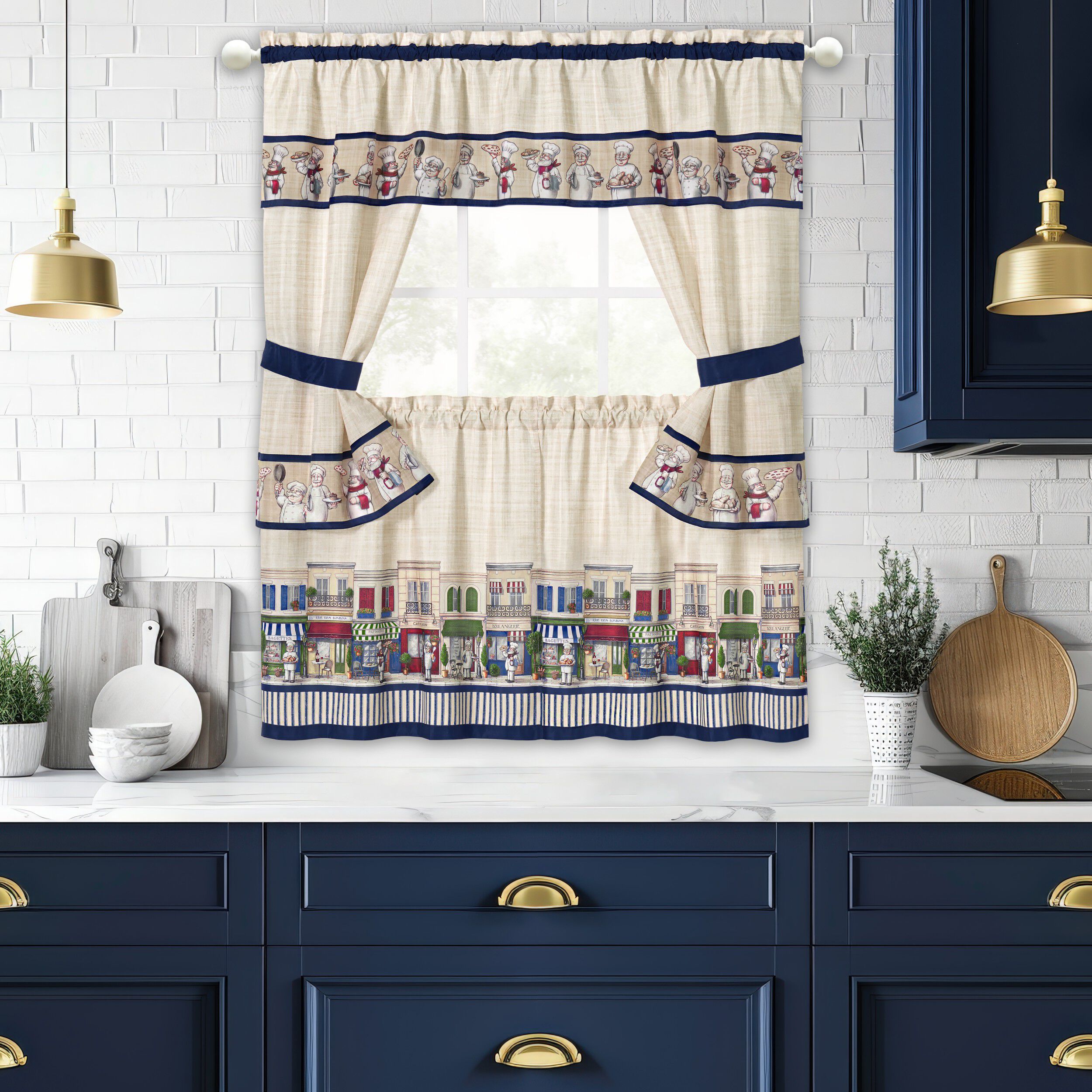 Bon Appetit - Printed Cottage Window Curtain Set, MULTI, hi-res image number 0