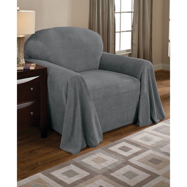 Coral Fleece Throw Chair Furniture Cover, GREY, hi-res image number 0