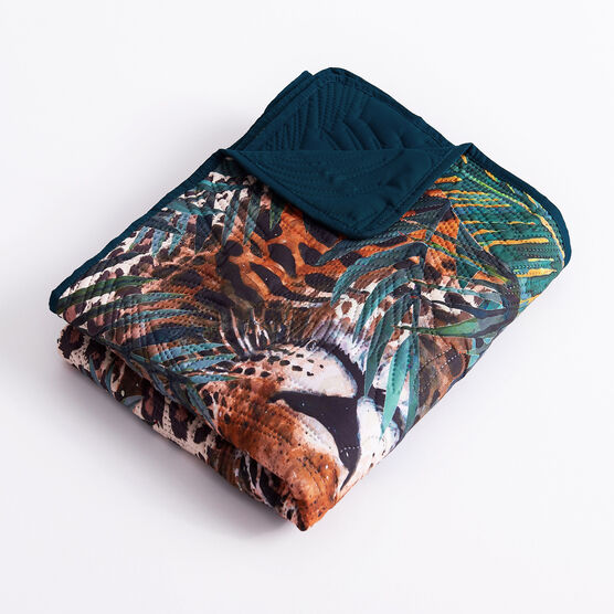 Jungle Cat Teal Throw Blanket, , alternate image number null