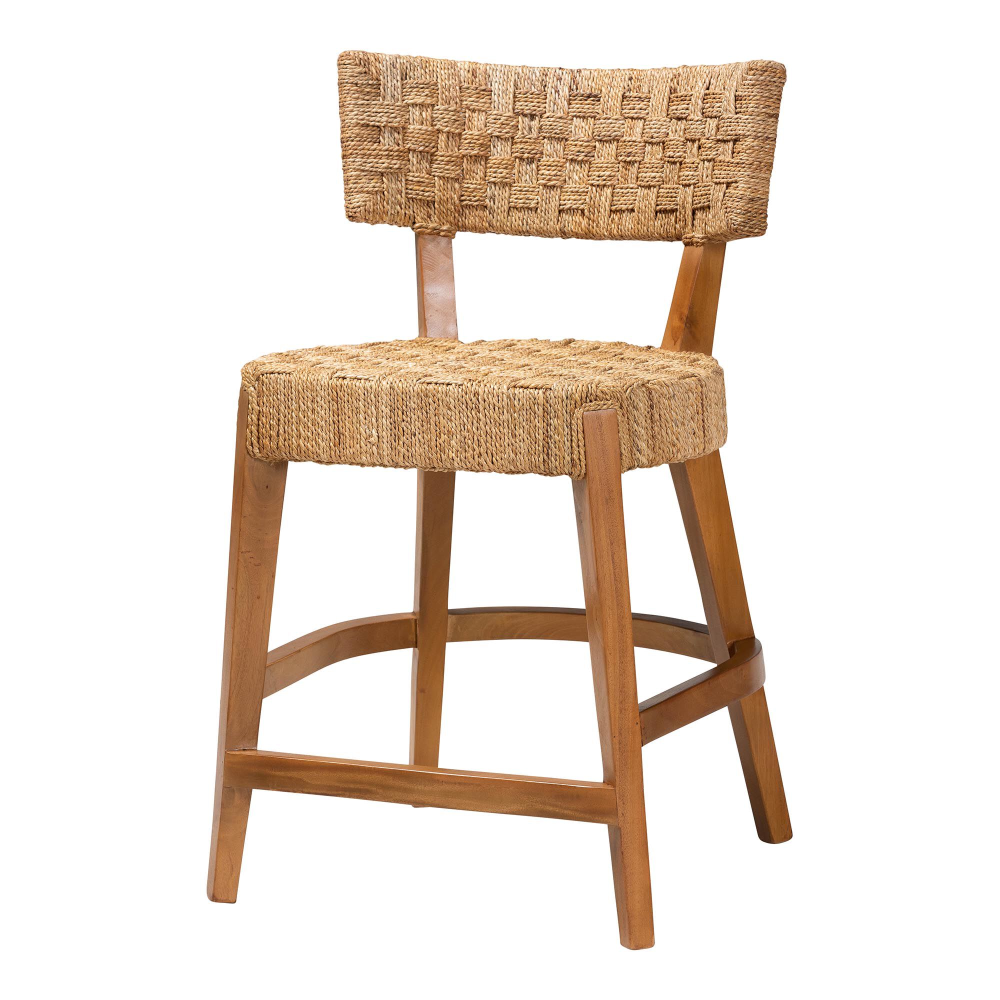 Sabit Bohemian Seagrass and Mahogany Wood Counter Stool, NATURAL, alternate image number 1