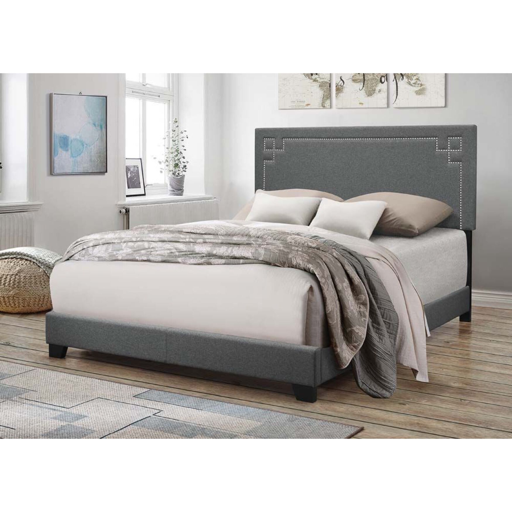 Eastern King Bed Bedroom, GRAY FABRIC, hi-res image number 0