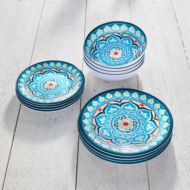 Blue Casab Melamine 12-Pc. Dinnerware Set, MULTI, hi-res image number null
