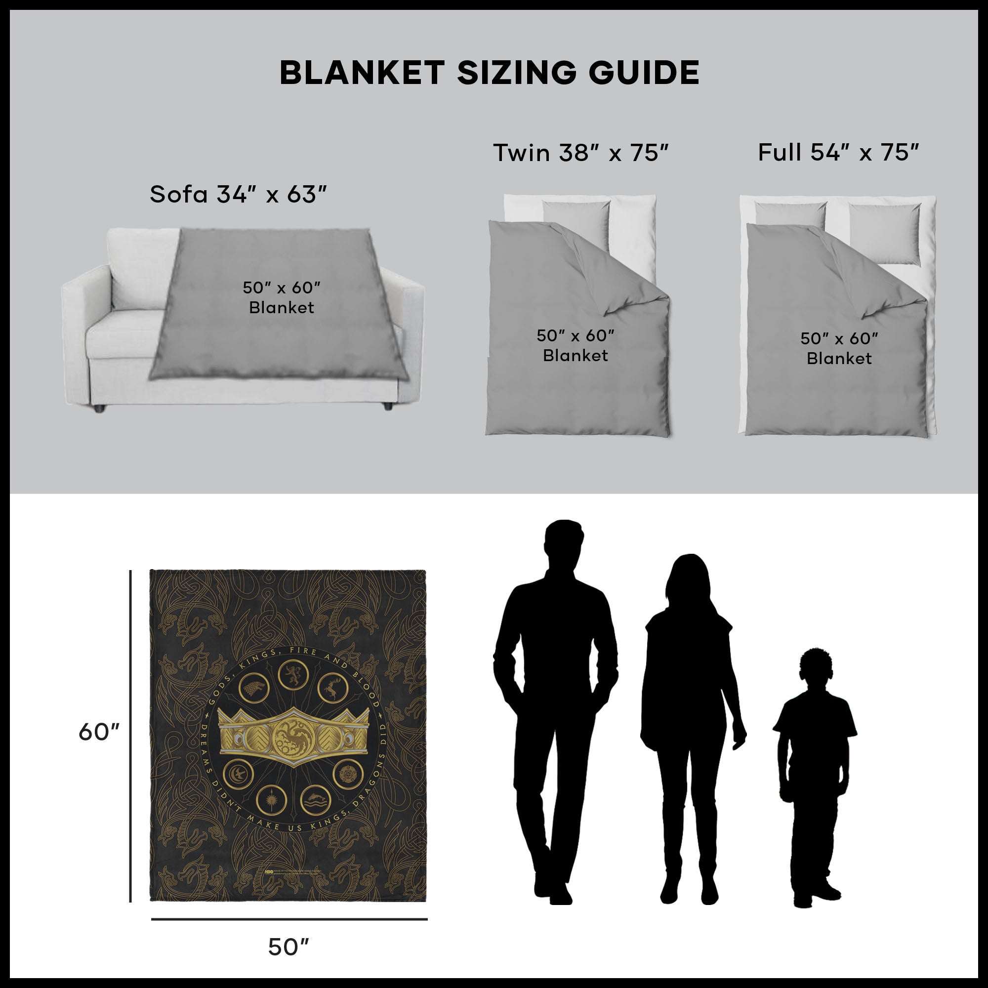 Warner Bros. House of the Dragon Dragons Did Silk Touch Sherpa Throw Blanket 50x60 Inches, BLACK, alternate image number 5