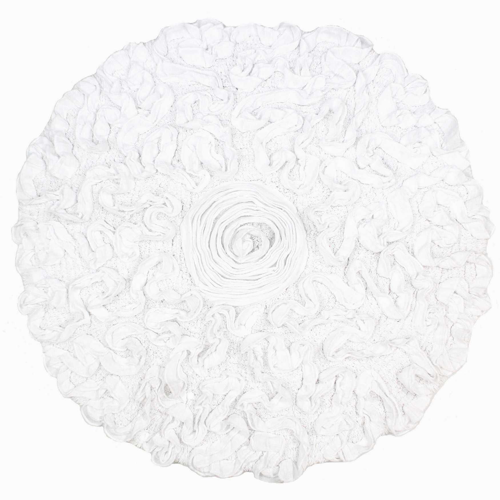 Bell Flower Round Bath Rug Collection, WHITE, hi-res image number 0