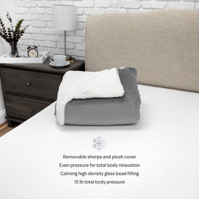 SensorPEDIC Serenity 15lb. Weighted Blanket with Removable Cover with Sherpa and Plush Fabrics, GREY, hi-res image number 0