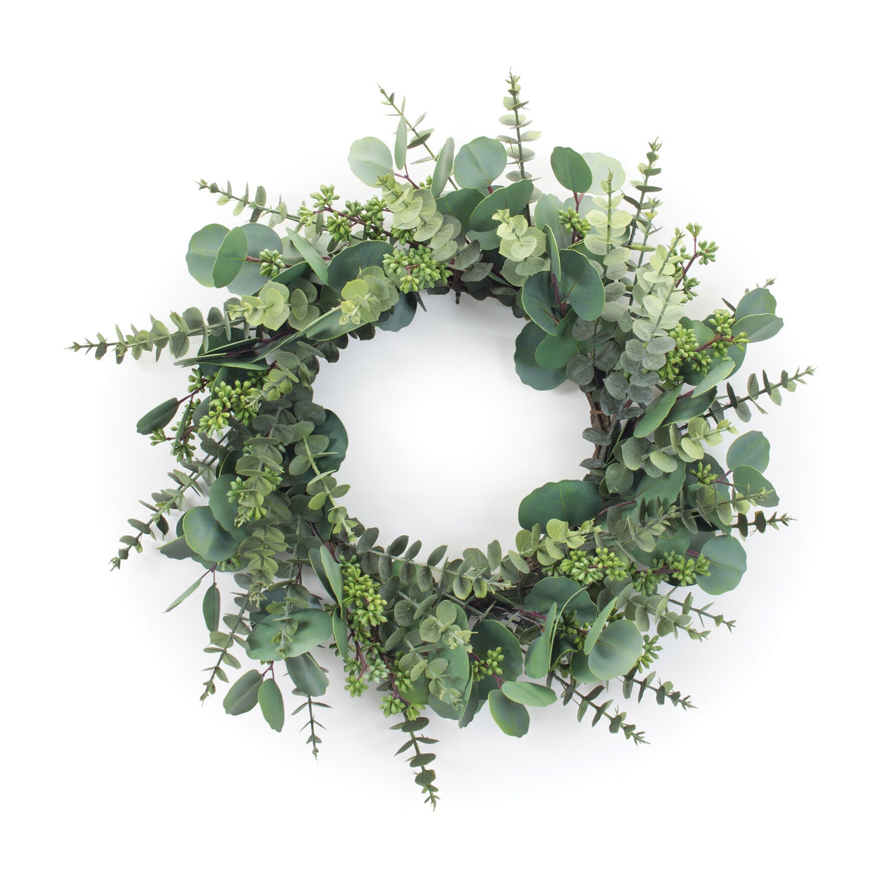 Mixed Eucalyptus Wreath 24 inchesD Polyester, GREEN, hi-res image number 0