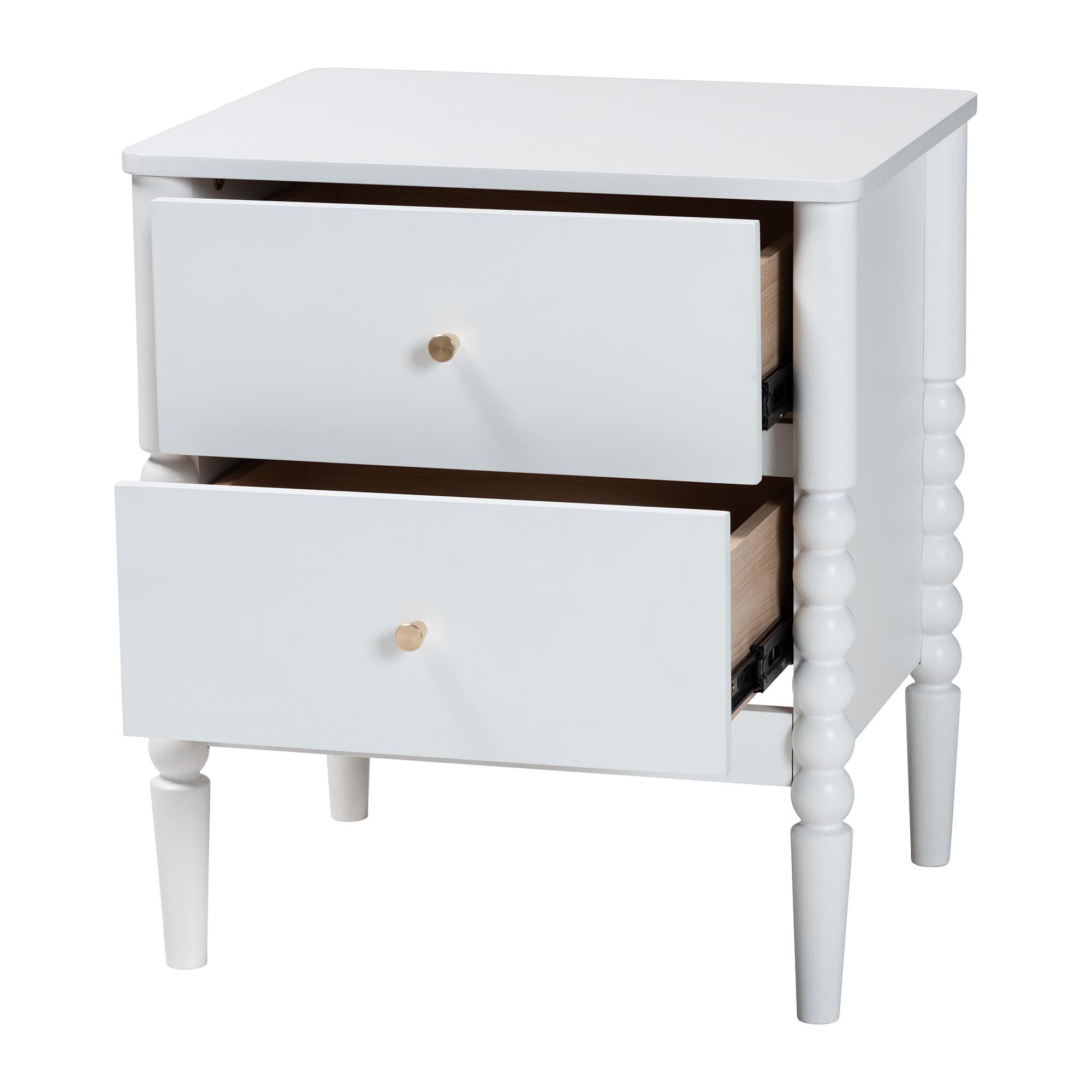 Lucera Mid-Century White 2-Drawer Bobbin Nightstand, WHITE, alternate image number 2