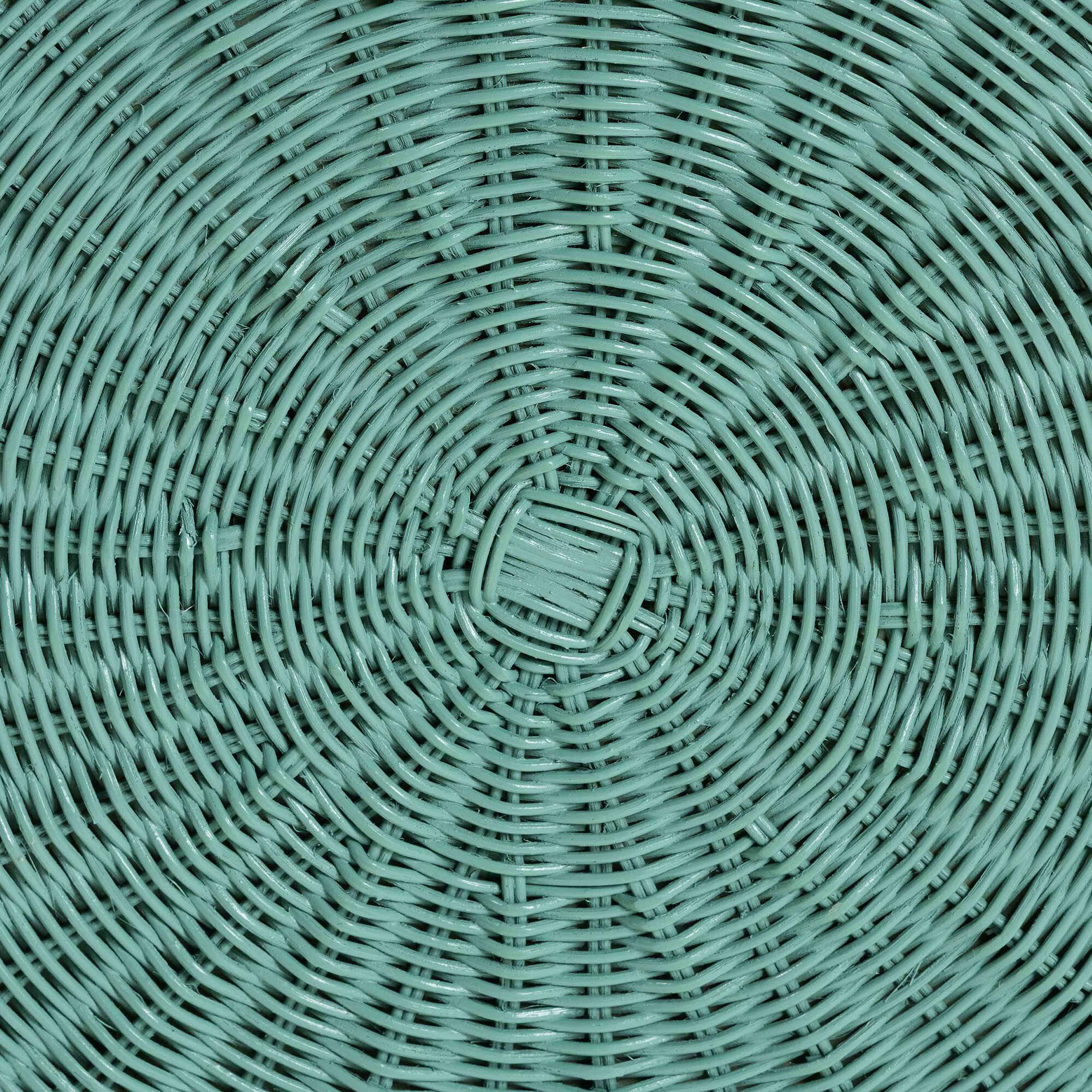 Palm Teal Green Scallop Natural Rattan Console Table, Round, TEAL GREEN, alternate image number 4