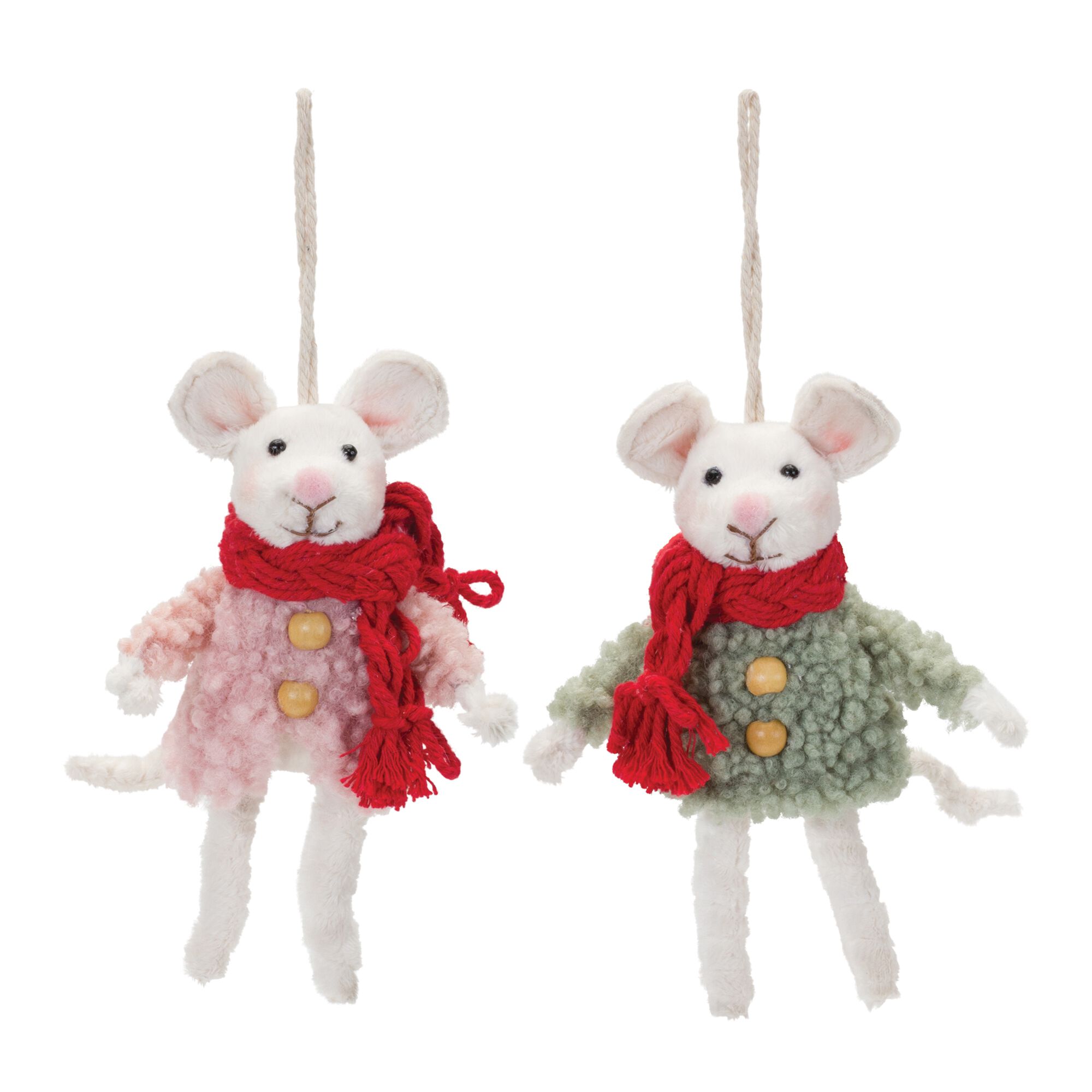Winter Mouse Ornament (Set of 6), GREEN PINK WHITE, alternate image number 3