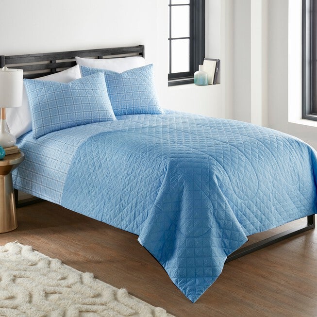 Seersucker Solid Blue 6-In-1 Quilt Set, , alternate image number 4