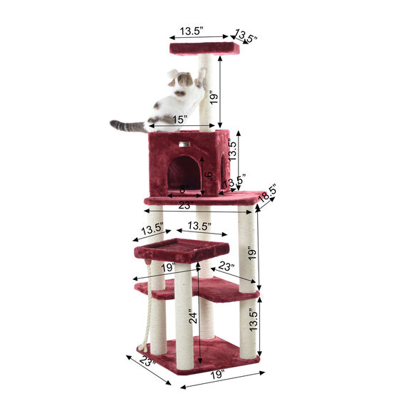 Real Wood 69" Faux Fur Covered Cat Condo House Tower, , alternate image number null