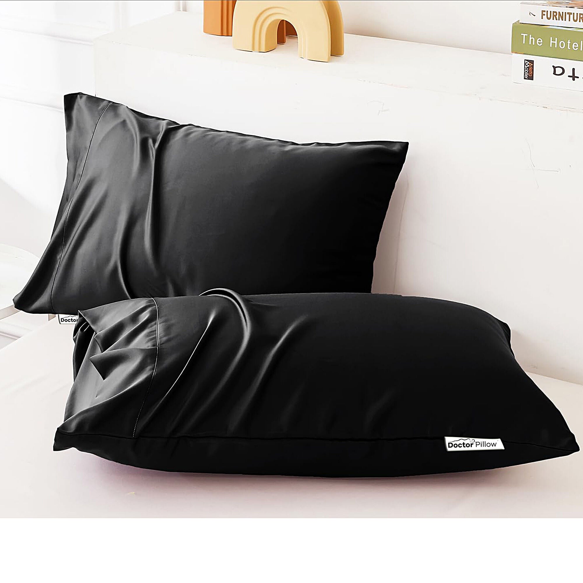 Royal Black Pillow Cases Queen Size 2 Pack, Bamboo Rayon Cooling Pillowcases with Envelope Closure, , 20x30 inches,Color Black, BLACK, hi-res image number 0