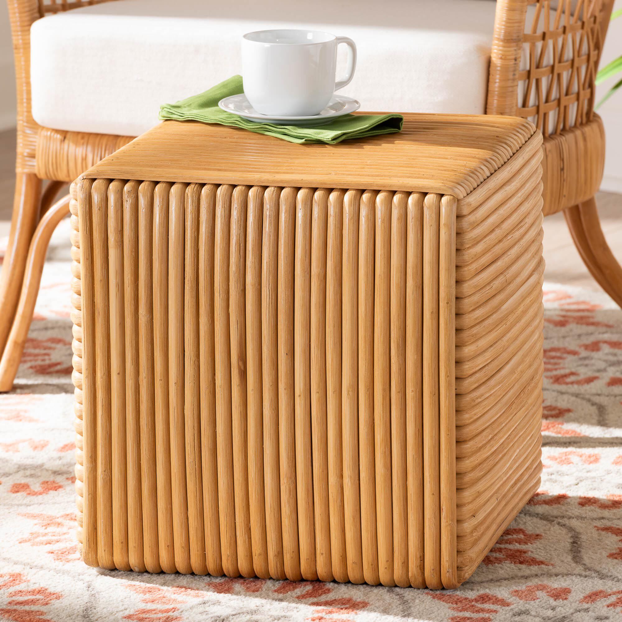 Karina Bohemian Light Honey Rattan Footstool, LIGHT, alternate image number 6