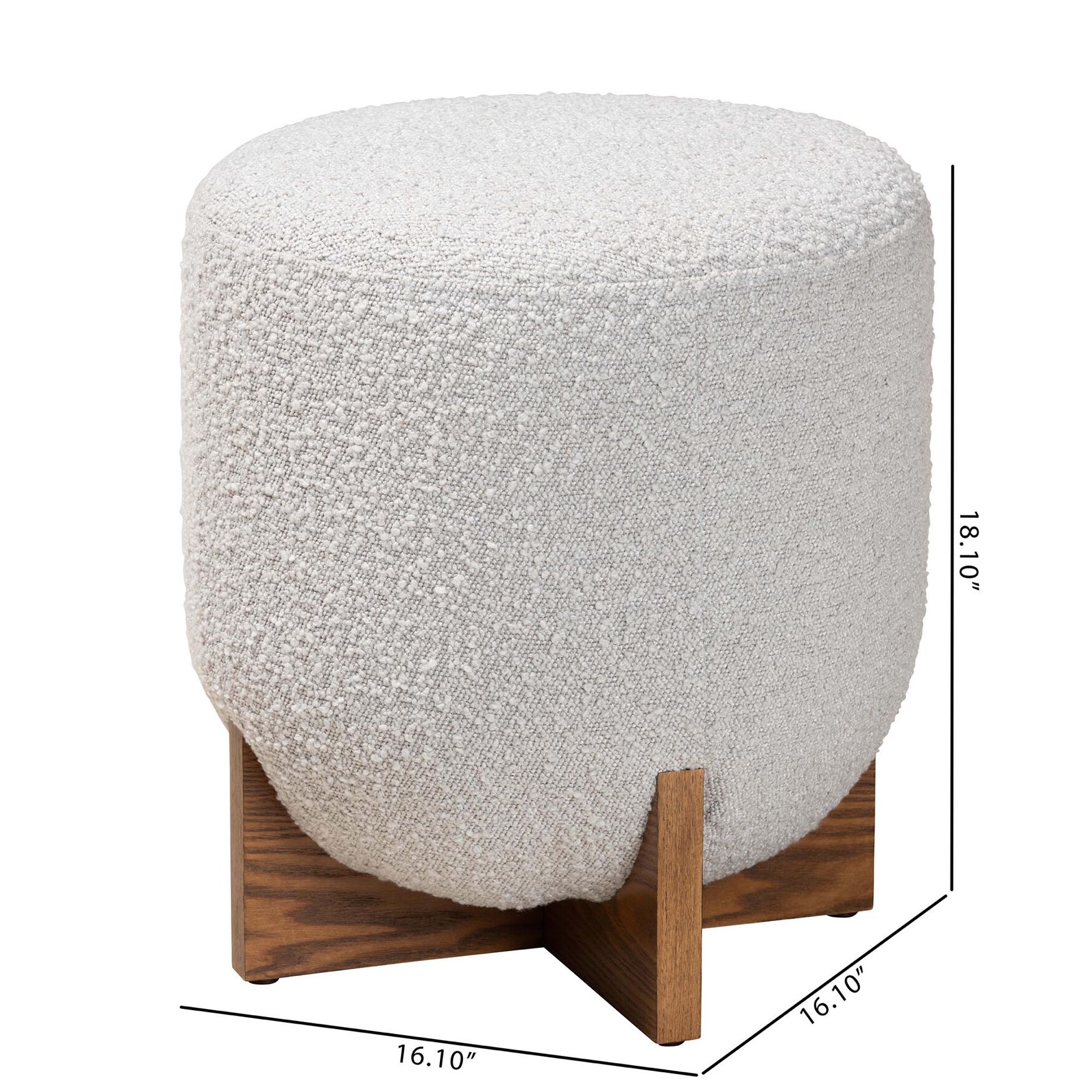 Fisk Japandi Cream Boucle Fabric And Walnut Brown Finished Wood Ottoman Footstool, , alternate image number 12