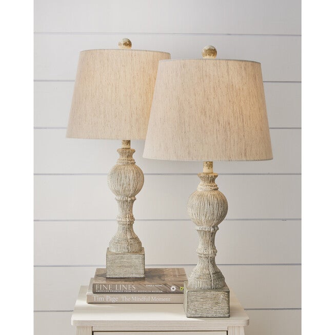 Cottage Antique White Resin 26 1/2 inches Table Lamp, Set 2, WHITE, hi-res image number 0