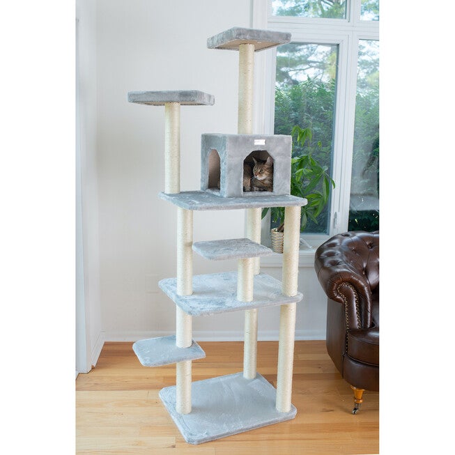 Gleepet 74 inches Real Wood Cat Tree With Seven Levels, Silver Gray, , on-hover image number null