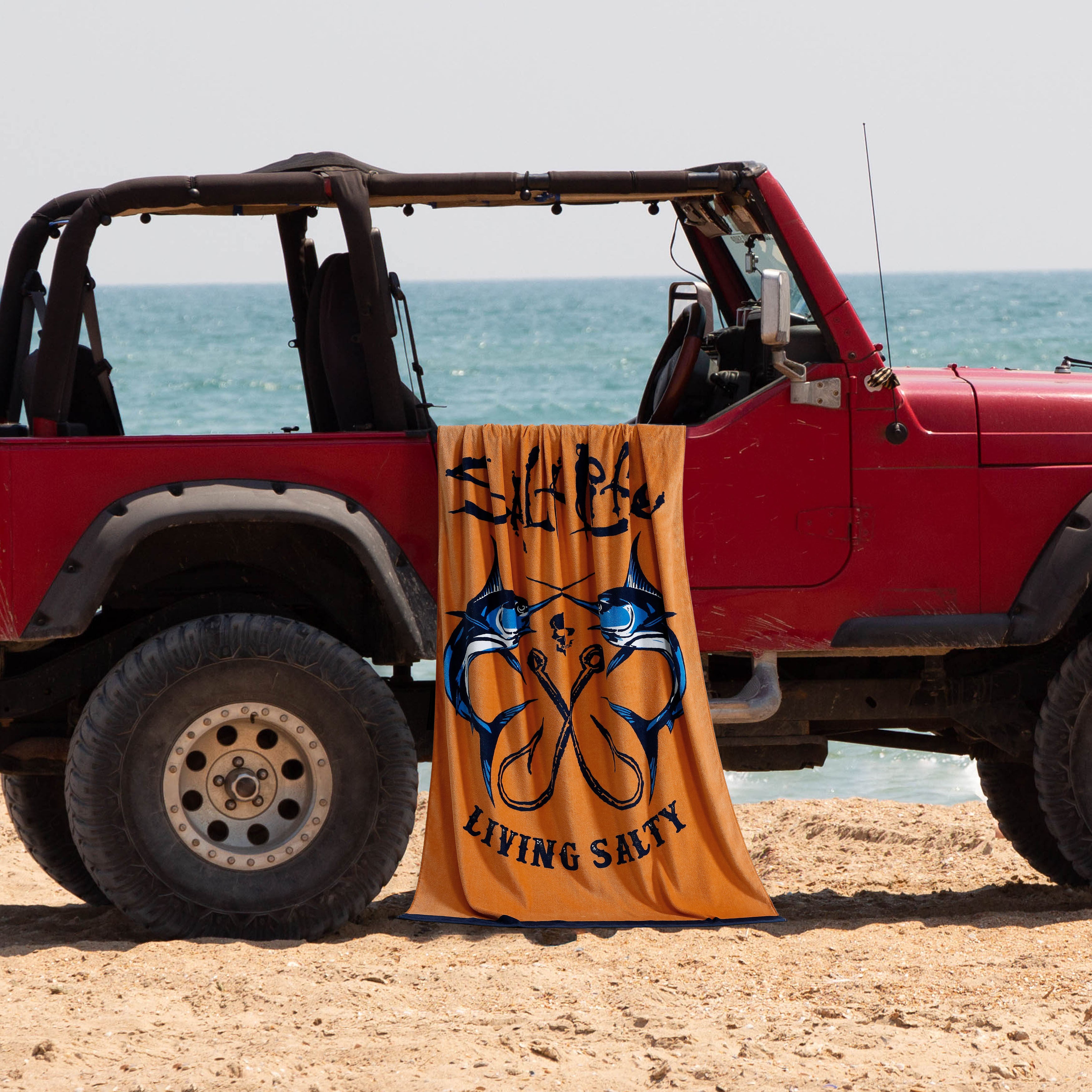 Crossed Bills Beach Towel, ORANGE, hi-res image number 0