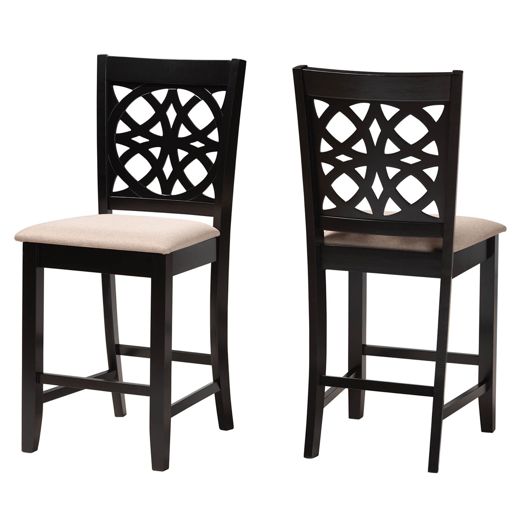 Abigail Modern Beige Fabric And Dark Brown Finished Wood 2-Piece Counter Stool Set, BEIGE DARK BROWN, hi-res image number 0