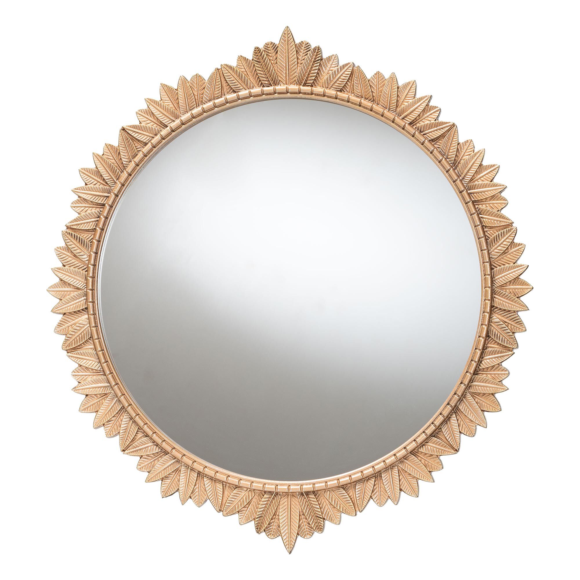 Caitlin Antique Gold Finished Wood Round Accent Wall Mirror with Carved Leaf Border, ANTIQUE GOLD, alternate image number 1