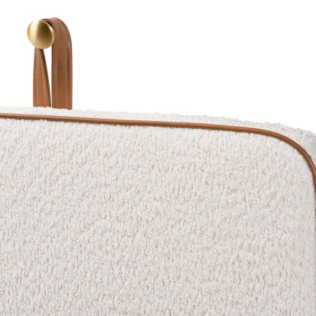 Belden Boucle Upholstered Wall-Mounted Queen Headboard - Padded Cushion Panel with Faux Leather Piping, WHITE, alternate image number null