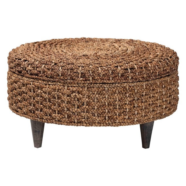 Bailey Handwoven Seagrass Storage Ottoman, Round, NATURAL BROWN, alternate image number null