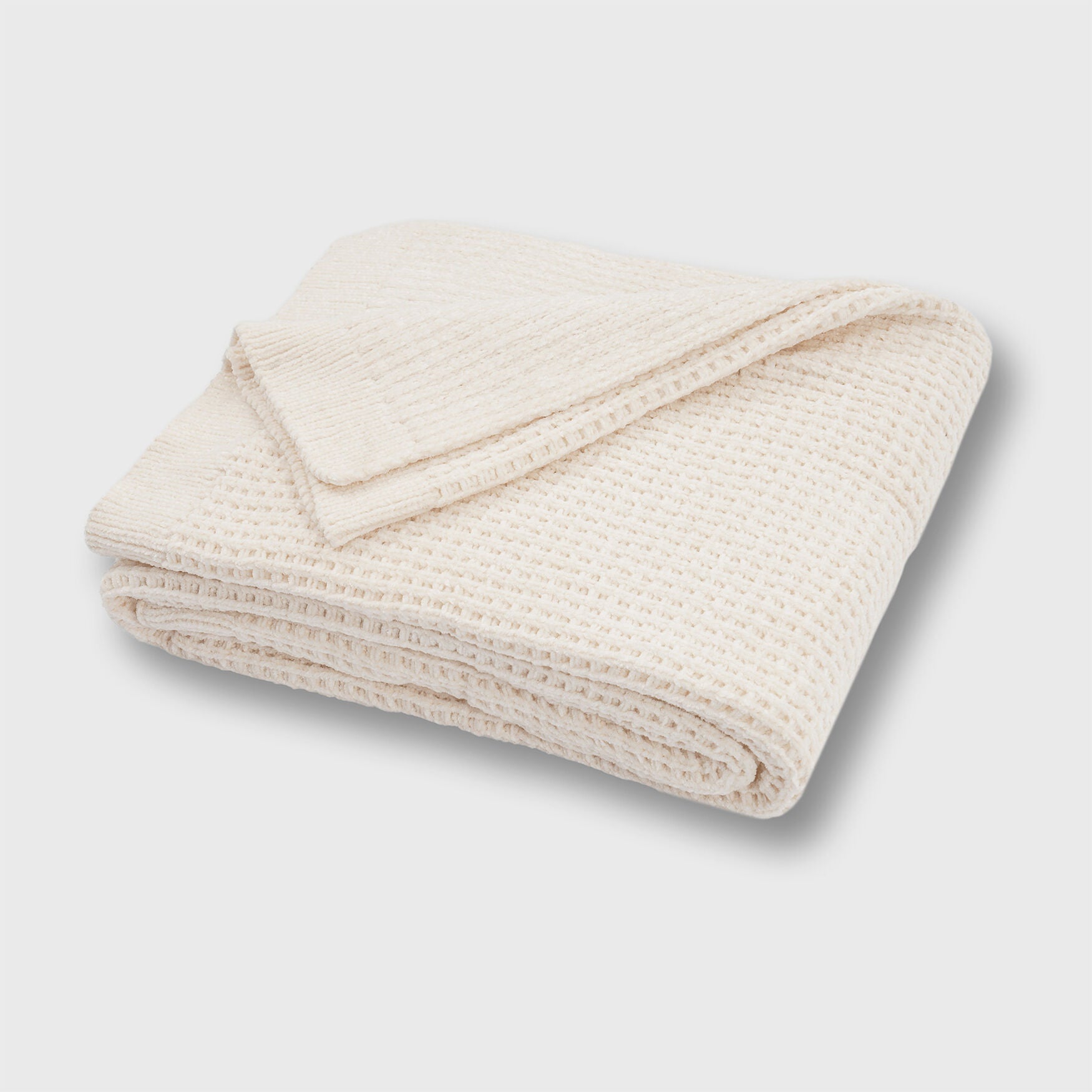 Shiny Waffle Chenille Knit Throw, WHITE, hi-res image number 0