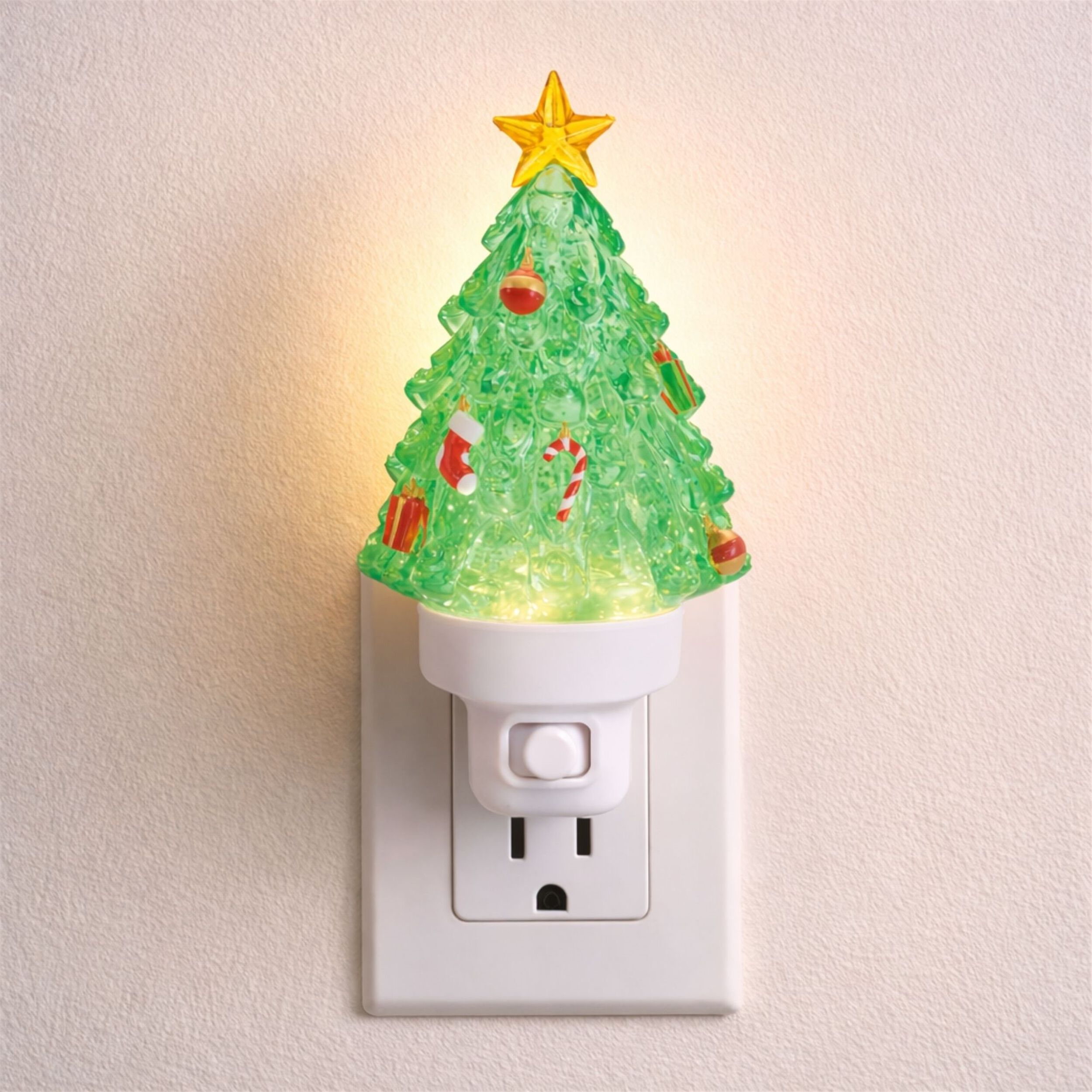 Christmas Tree Snow Globe Night Light 7 inchesH, GREEN WHITE, alternate image number 2