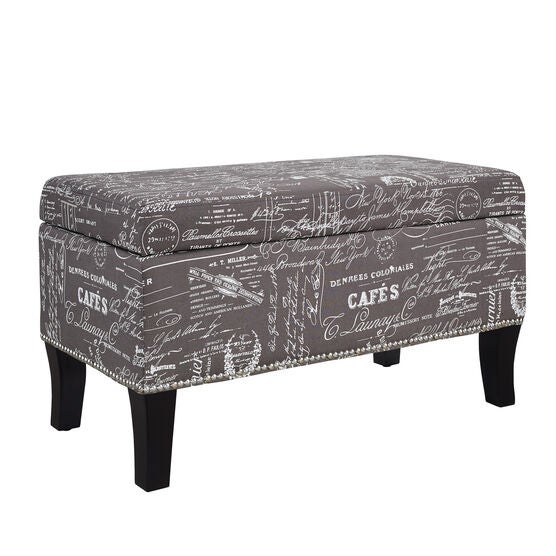 Stephanie Ottoman Grey Linen With Script, , alternate image number null