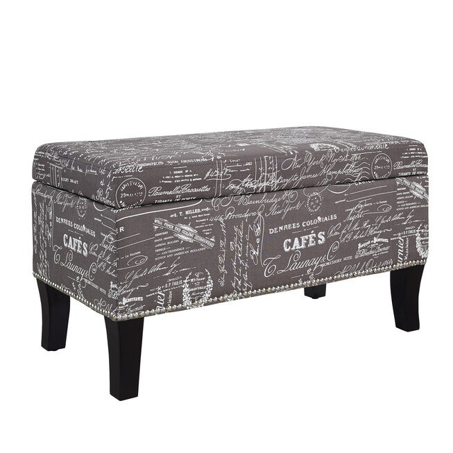 Stephanie Ottoman Grey Linen With Script, , alternate image number 3