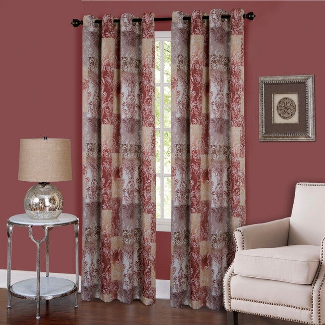 Vogue Grommet Window Curtain Panel, MARSALA, hi-res image number 0