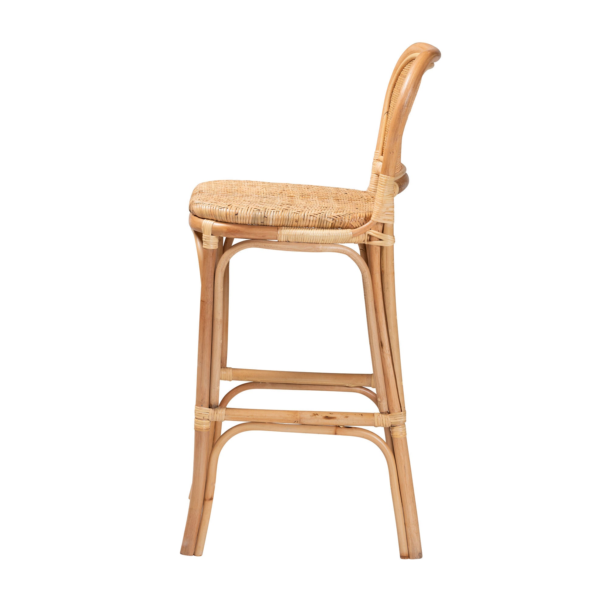 Adrena Modern Bohemian Natural Brown Rattan Bar Stool, NATURAL BROWN, alternate image number 4